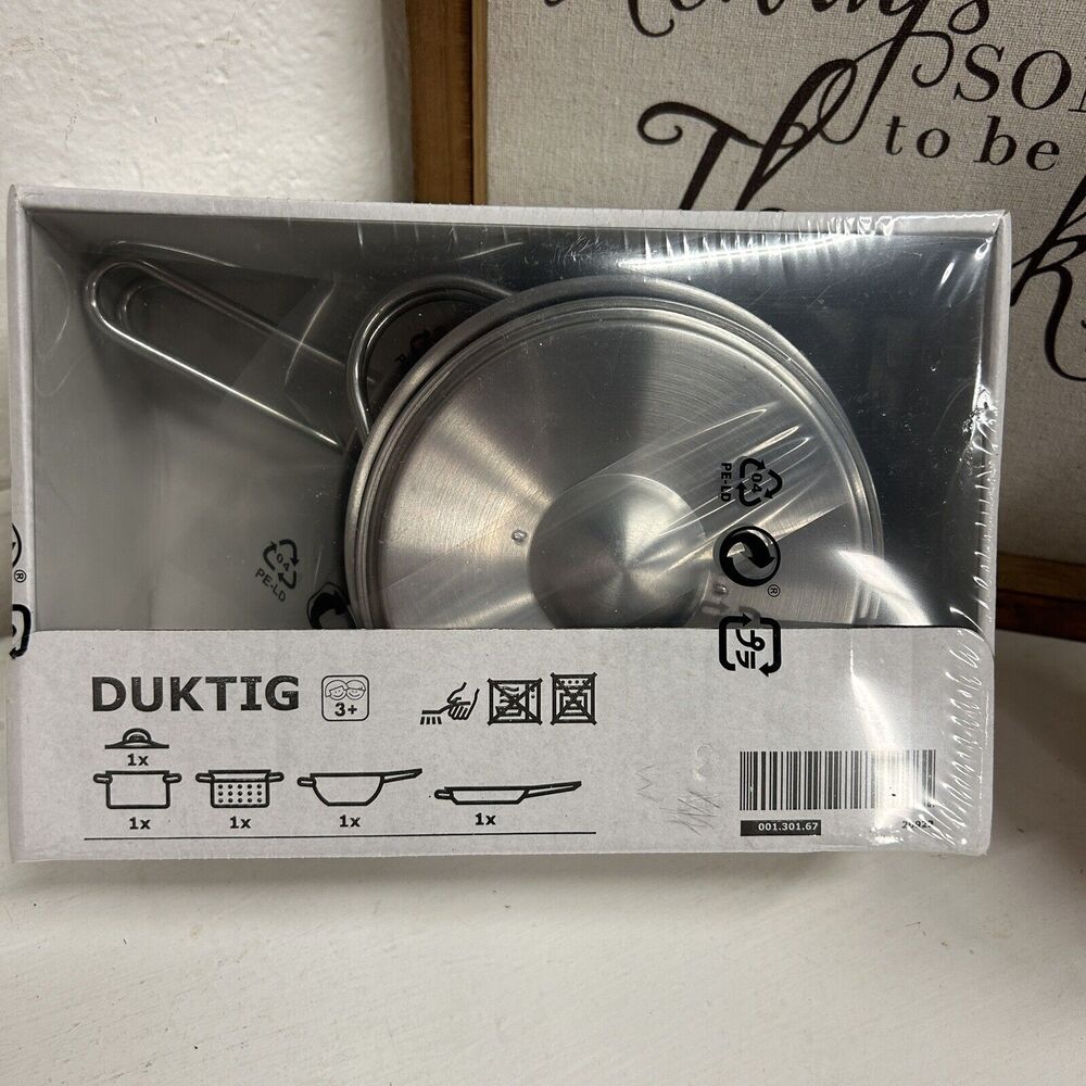 NEW SEALED IKEA DUKTIG 5-Piece Toy Cookware Set POTS PANS LID 001.301.67